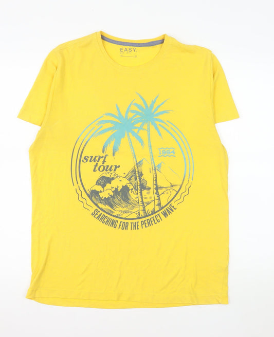 EASY Men’s Yellow Surf Beach Graphic Short Sleeve T-Shirt M