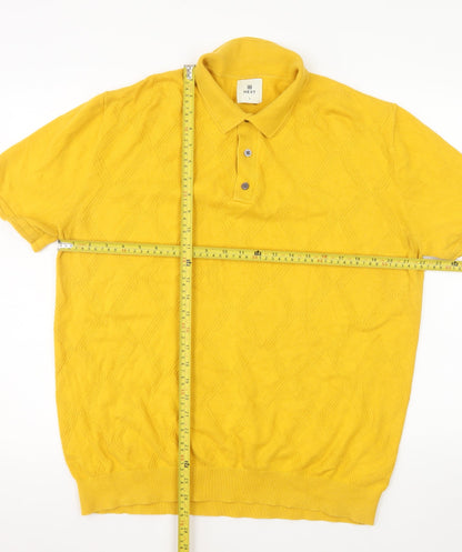 Next Men's Yellow Diamond Knit Cotton Polo Shirt Size L