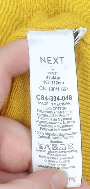 Next Men's Yellow Diamond Knit Cotton Polo Shirt Size L