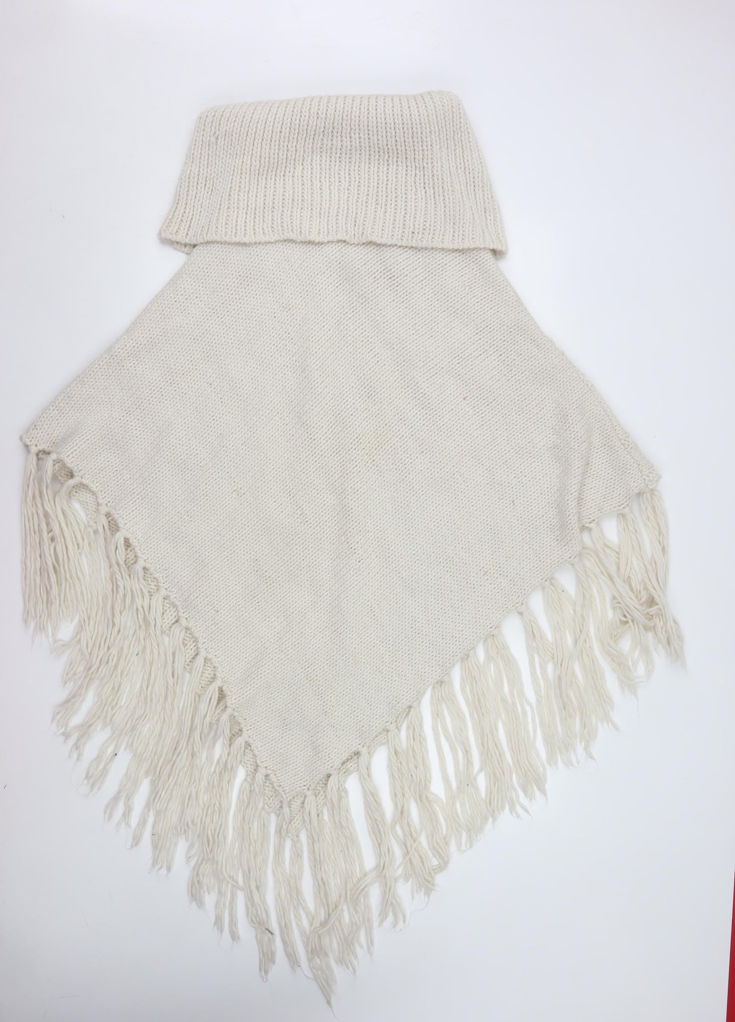F&F Women Beige Cable-Knit Cape Poncho M/L Knit Fringed Acrylic