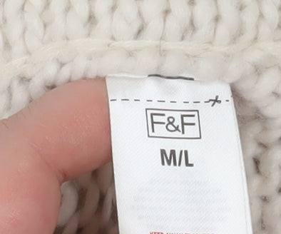 F&F Women Beige Cable-Knit Cape Poncho M/L Knit Fringed Acrylic