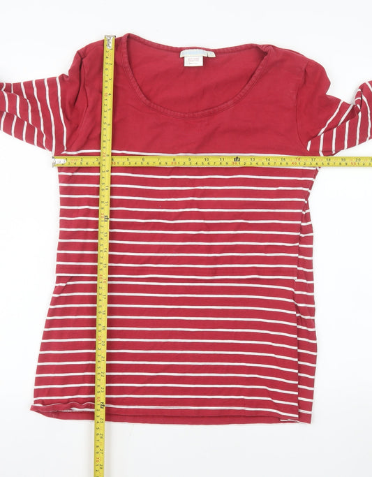 JoJo Maman Bébé Women's Red Striped Long Sleeve Jersey T-Shirt Size M
