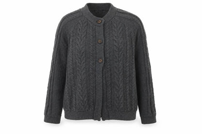 Laura Ashley Women's Grey Cable-Knit Wool Blend Cardigan UK 14