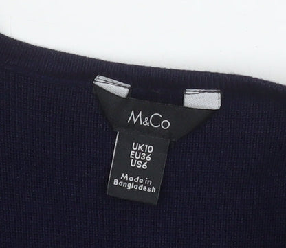 M&Co Women Blue Size 10 Open Front Long Sleeve Knit Cardigan