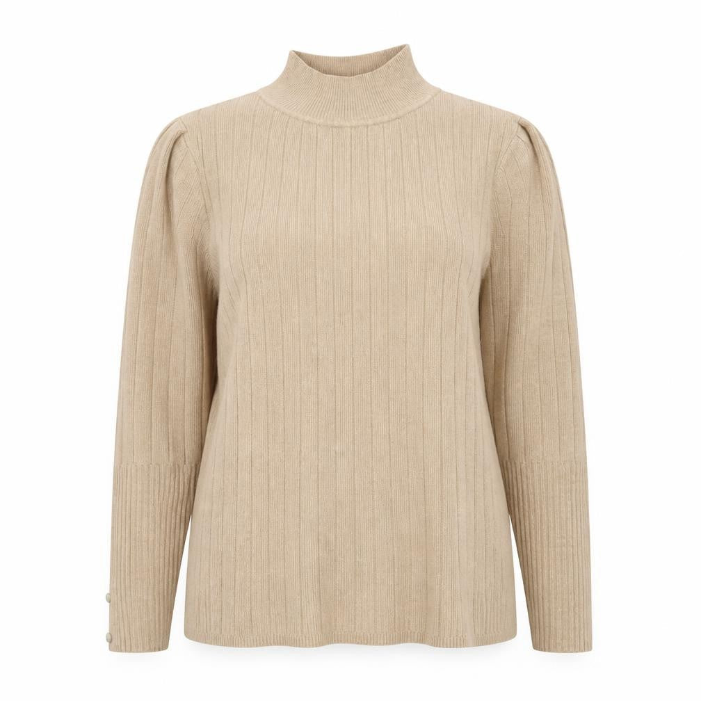 Marks & Spencer Women Beige Mock Neck Ribbed Knit Top Size 8