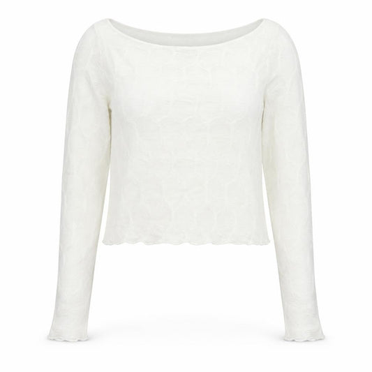Bershka Women’s White Cropped Long Sleeve Slim Fit Top Size 12