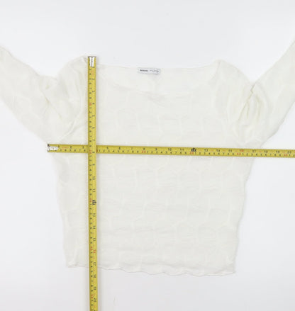Bershka Women’s White Cropped Long Sleeve Slim Fit Top Size 12