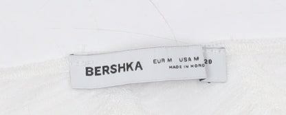 Bershka Women’s White Cropped Long Sleeve Slim Fit Top Size 12