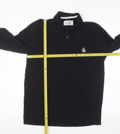 Original Penguin Men's Black Long Sleeve Cotton Polo Shirt M