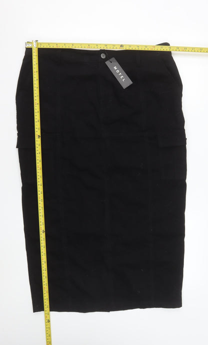 Motel Women Black Cargo Midi Skirt Size L Cotton Twill