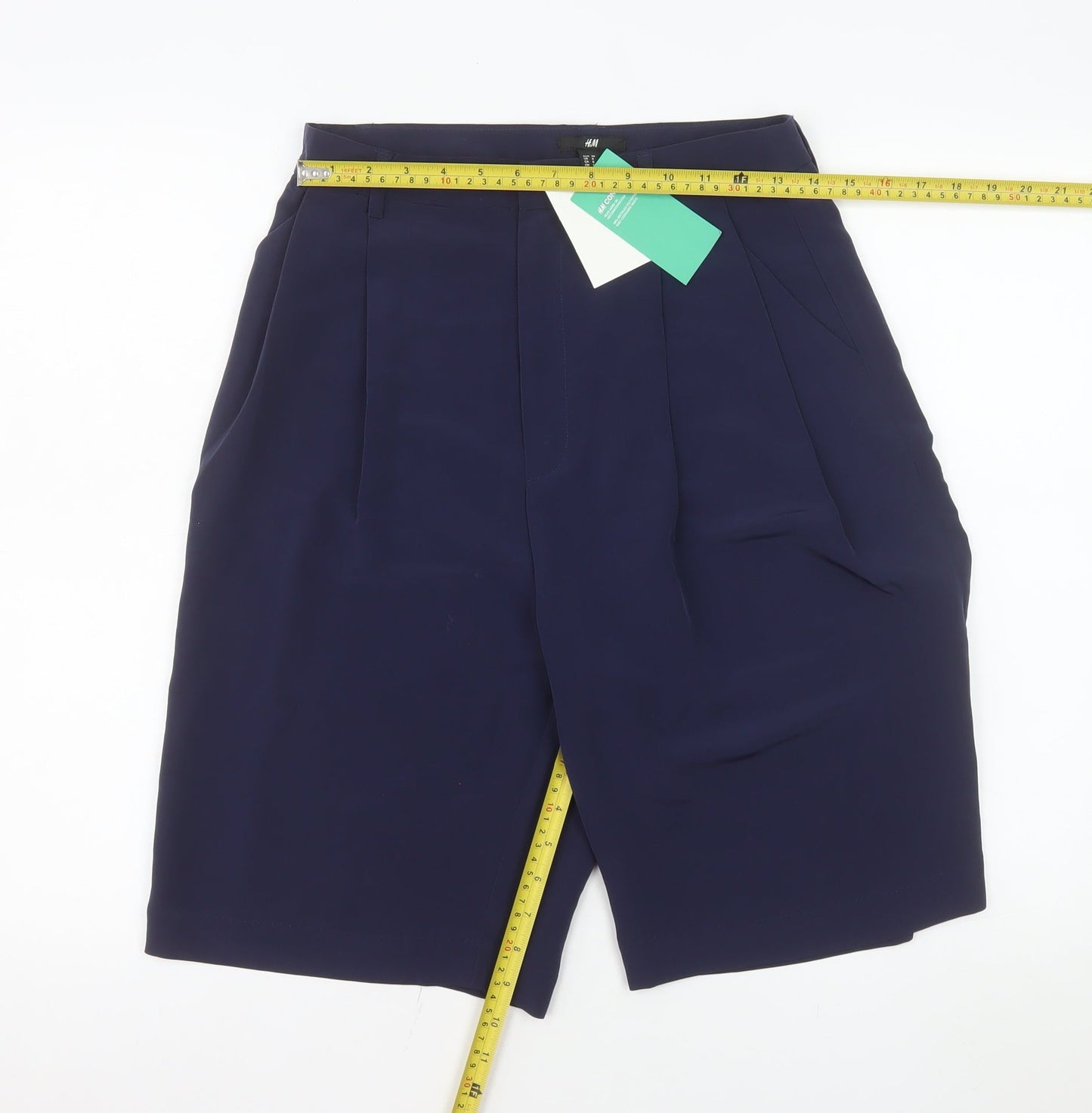 H&M Women’s Blue Pleated Bermuda Shorts Size 10 Polyester