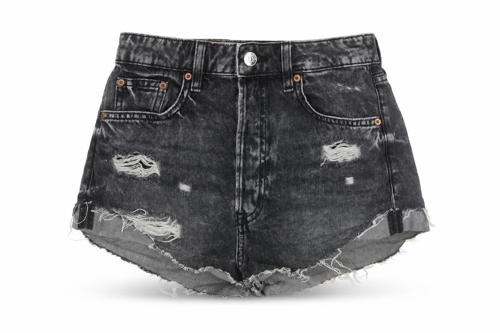 H&M Divided Womens Black Acid Wash Cut-Off Denim Shorts Size 8