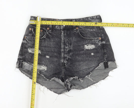 H&M Divided Womens Black Acid Wash Cut-Off Denim Shorts Size 8