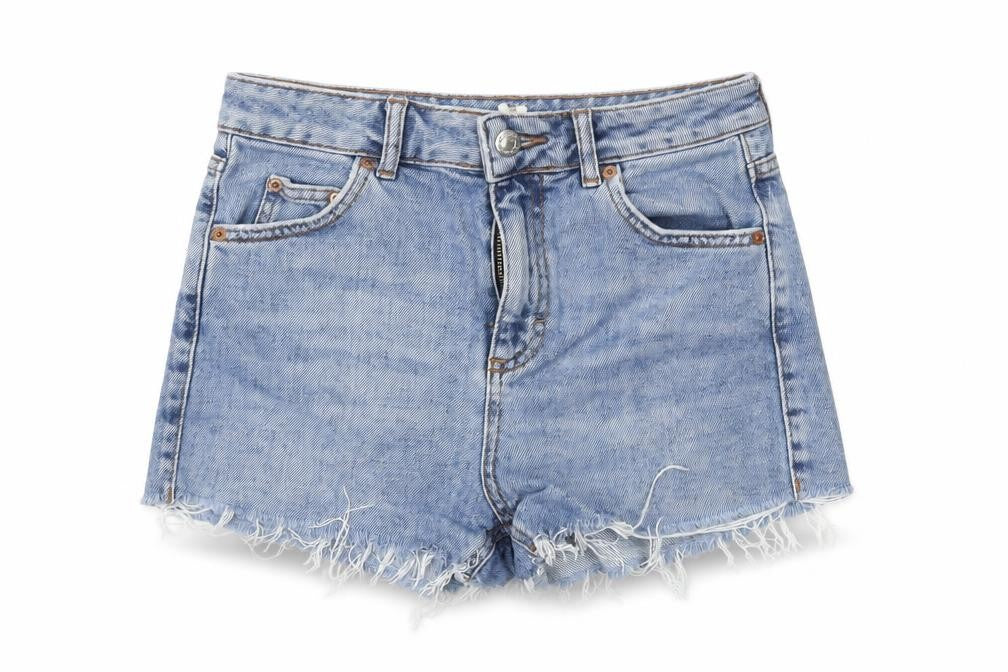Topshop Womens Blue Denim Cut-Off High Waist Shorts UK 8