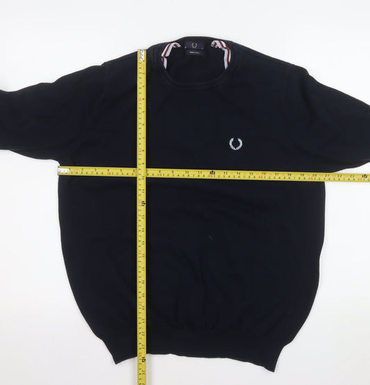 Fred Perry Men's Blue Cotton Crew Neck Jumper L Classic Knit