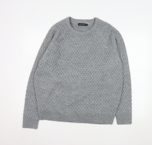 James Pringle Men's Grey Cable-Knit Wool Blend Pullover Jumper L