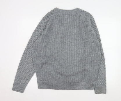 James Pringle Men's Grey Cable-Knit Wool Blend Pullover Jumper L