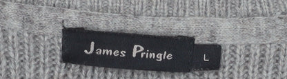 James Pringle Men's Grey Cable-Knit Wool Blend Pullover Jumper L