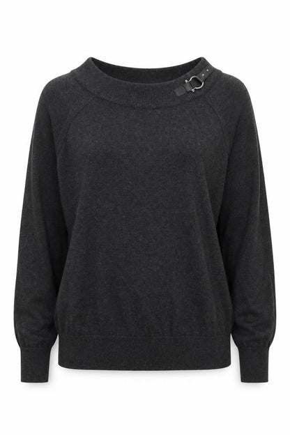 Lauren Ralph Lauren Women's Dark Grey XL Buckle Neck Cotton Jumper
