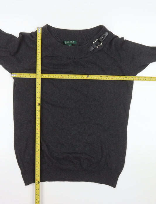 Lauren Ralph Lauren Women's Dark Grey XL Buckle Neck Cotton Jumper