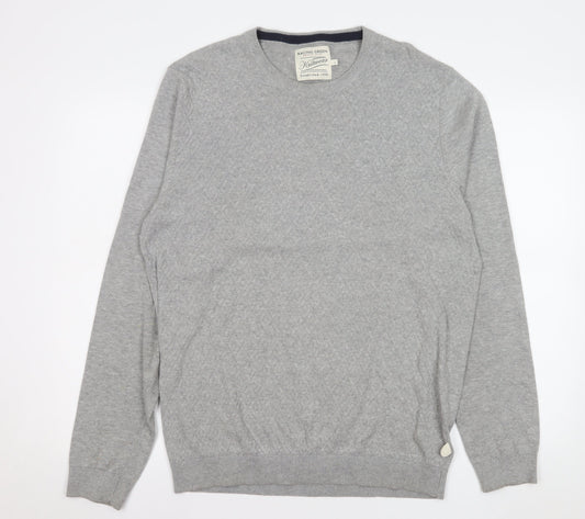 Racing Green Men's Grey Cotton Knit Crew Neck Sweatshirt L