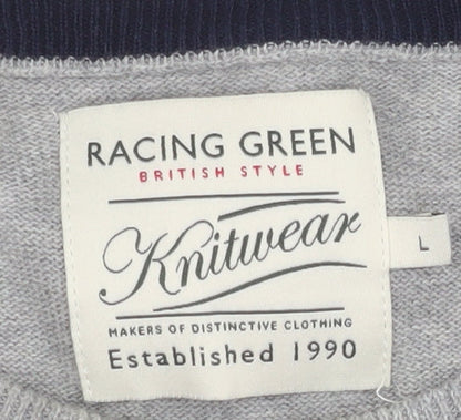 Racing Green Men's Grey Cotton Knit Crew Neck Sweatshirt L