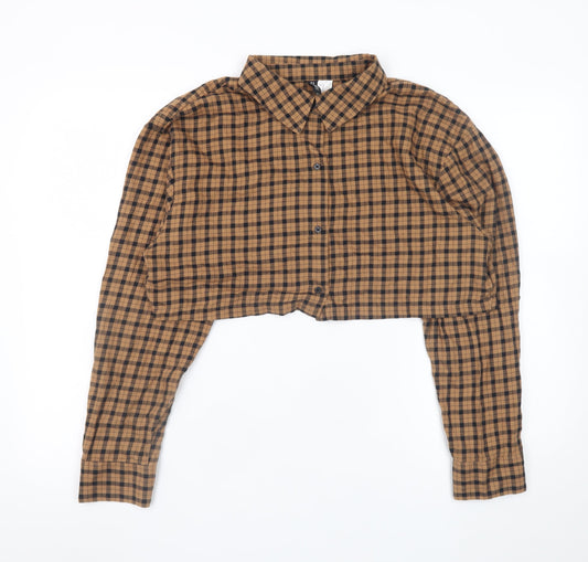 Womens UK Size 12 H&M Brown Cropped Button-Up