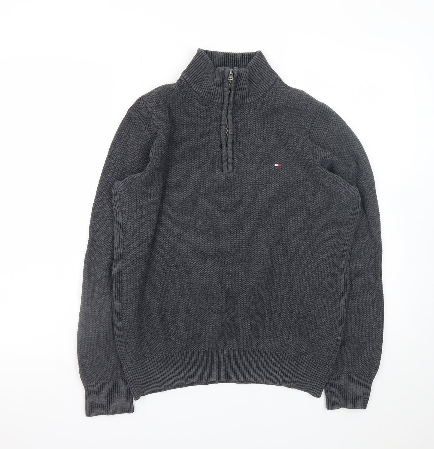 Mens UK Size L Tommy Hilfiger Grey 1/2 Zip Jumper