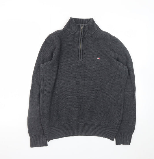 Mens UK Size L Tommy Hilfiger Grey 1/2 Zip Jumper