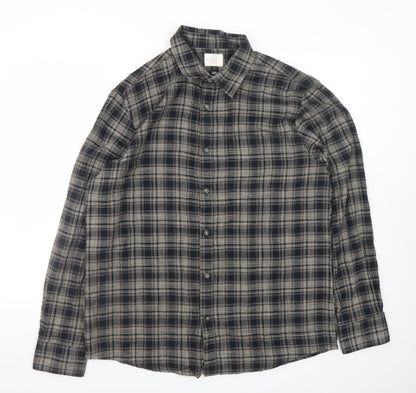 River Island Men's Grey Check Flannel Button-Up Shirt Size L