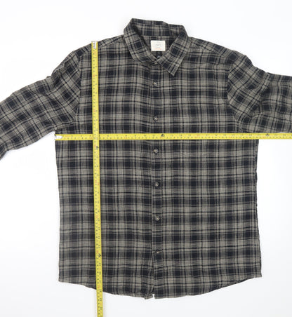 River Island Men's Grey Check Flannel Button-Up Shirt Size L