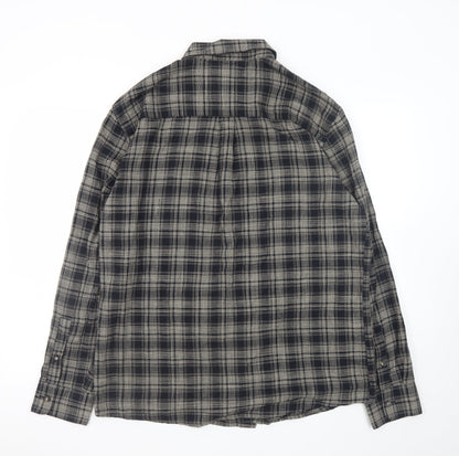 River Island Men's Grey Check Flannel Button-Up Shirt Size L