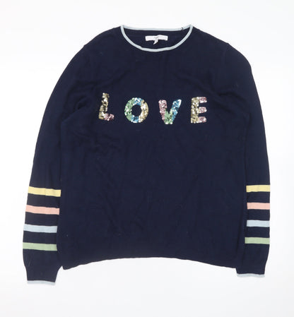 Next Women Navy Sequin LOVE Jumper Size 14 Acrylic Cotton Blend