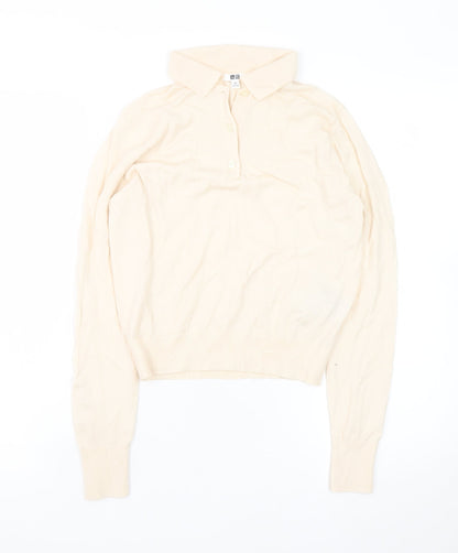 Womens UK Size XS Uniqlo Beige Henley Jumper