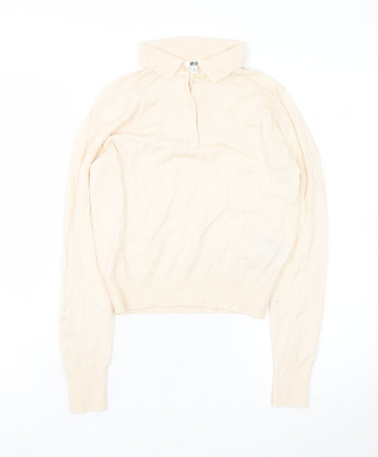 Womens UK Size XS Uniqlo Beige Henley Jumper