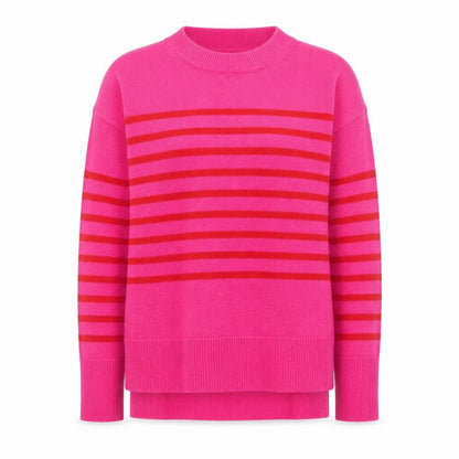 Gap Womens Pink Striped Crew Neck Long Sleeve Wool Blend Jumper XS