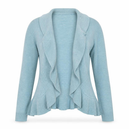 Marks and Spencer Women Blue Size 14 Ruffle Edge Knit Cardigan