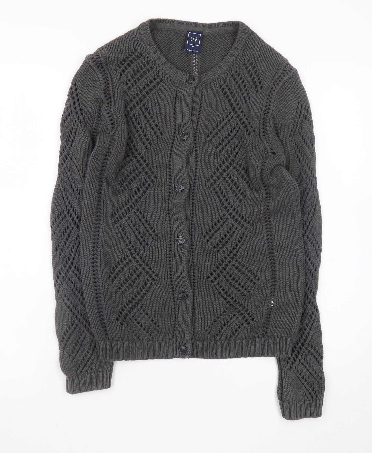 GAP Women’s Grey Open-Knit Cardigan XS Long Sleeve Cotton Blend