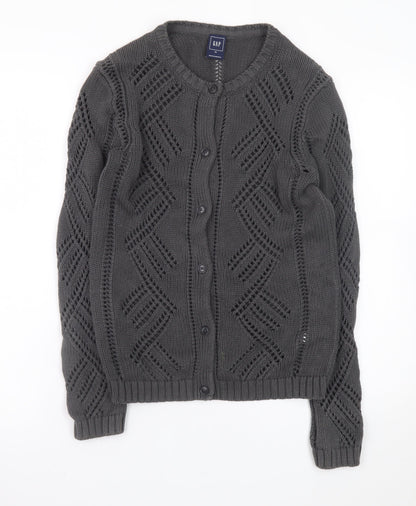 GAP Women’s Grey Open-Knit Cardigan XS Long Sleeve Cotton Blend