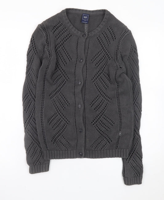GAP Women’s Grey Open-Knit Cardigan XS Long Sleeve Cotton Blend