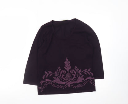 Minuet Womens Purple Floral Scoop Neck Pullover Jumper Size 8