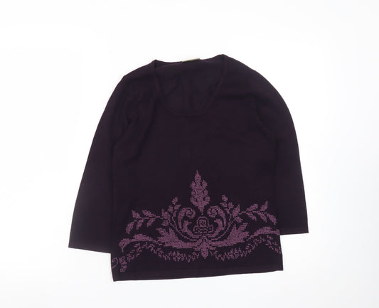 Minuet Womens Purple Floral Scoop Neck Pullover Jumper Size 8