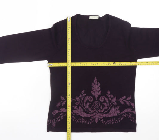 Minuet Womens Purple Floral Scoop Neck Pullover Jumper Size 8