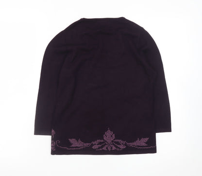 Minuet Womens Purple Floral Scoop Neck Pullover Jumper Size 8