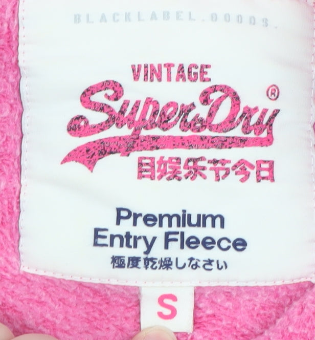 Superdry Girls Pink Full Zip Hoodie S Fleece Logo Hooded Sweatshirt