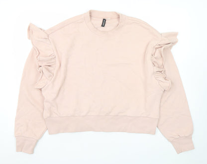 H&M Women Beige Ruffle Long Sleeve Pullover Sweatshirt XL