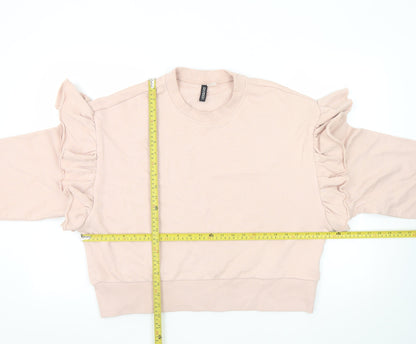 H&M Women Beige Ruffle Long Sleeve Pullover Sweatshirt XL