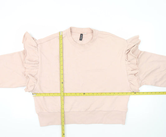 H&M Women Beige Ruffle Long Sleeve Pullover Sweatshirt XL