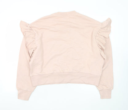 H&M Women Beige Ruffle Long Sleeve Pullover Sweatshirt XL