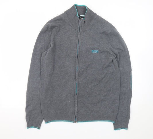 Hugo Boss Men's Grey Full Zip Cotton Jumper Size M